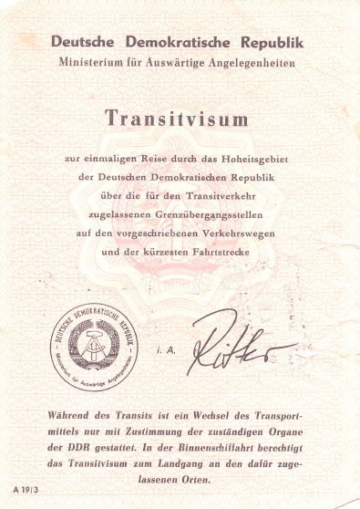 Transitvisum der DDR, 15.01.1971