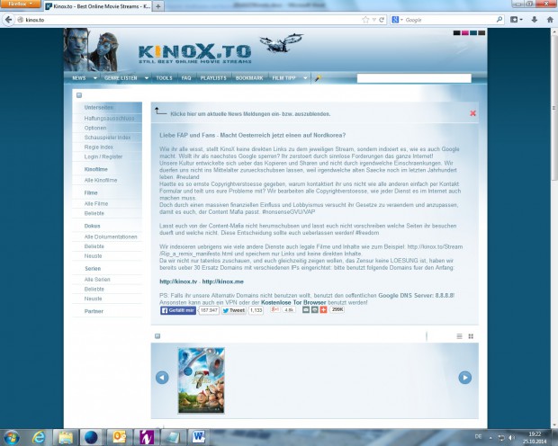 Homepage "kinox.to"