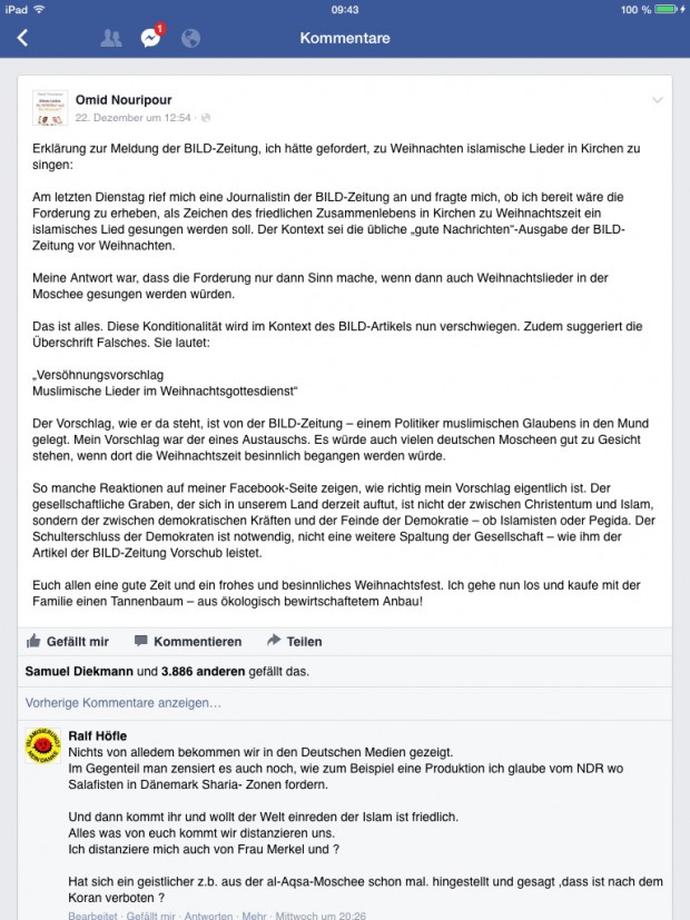 Erklärung des Grünen-Politikers Omid Nouripour bei Facebook