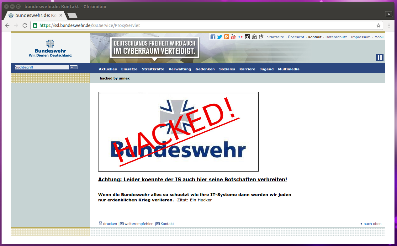 So sieht die gehackte Internetseite der Bundeswehr aus.