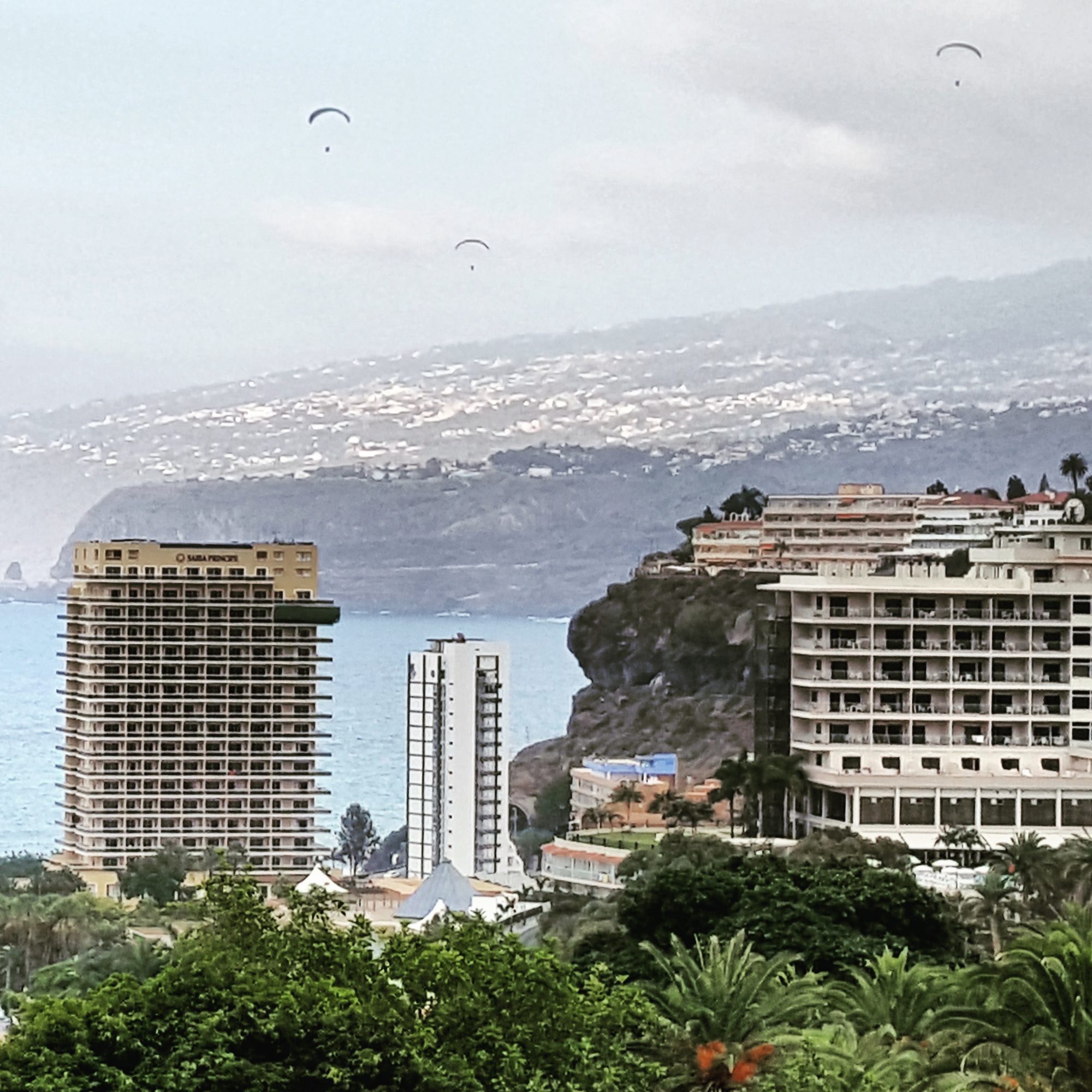 Gleitschirmflieger über dem östlichen Strand von Puerto de la Cruz  (Foto: Michael Voß)