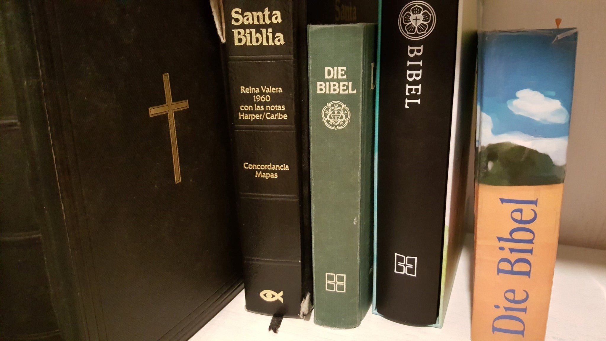 Bibeln im heimischen Bücherregal