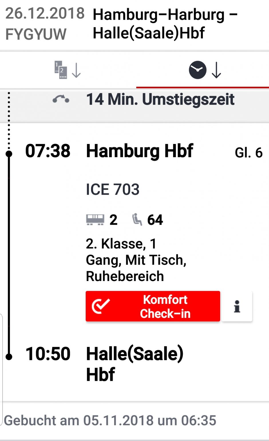 Fahrtverlauf laut Ticket (Screenshot DB-App)