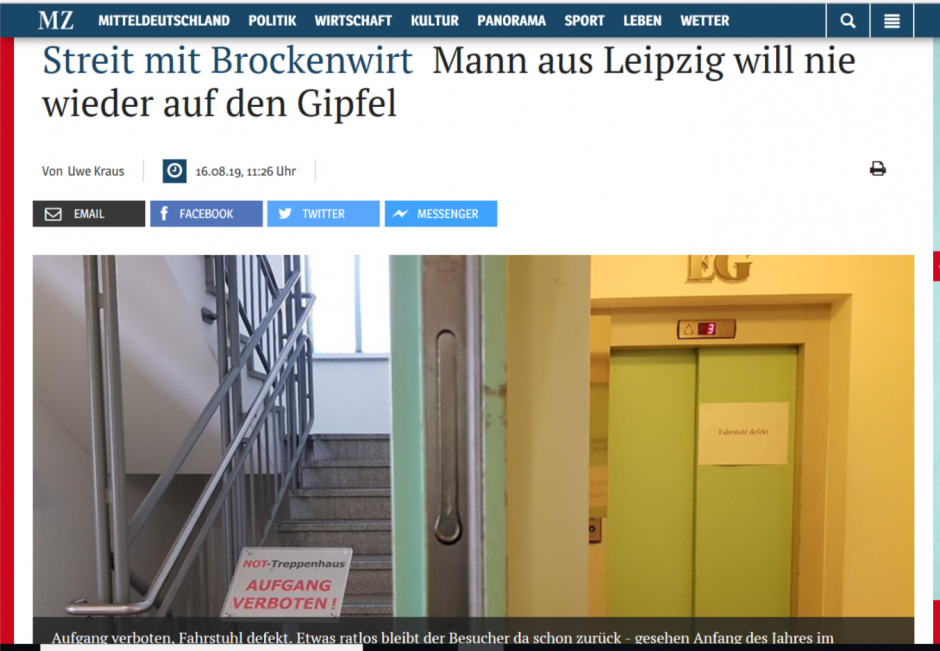 Mitteldeutsche Zeitung berichtet über mein Hausverbot auf dem Brocken