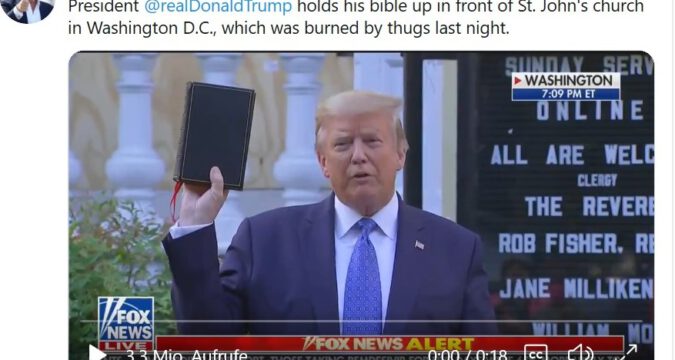 Trump vor der St. Johns-Kirche in Washington (Fox News, Screenshot Twitter)